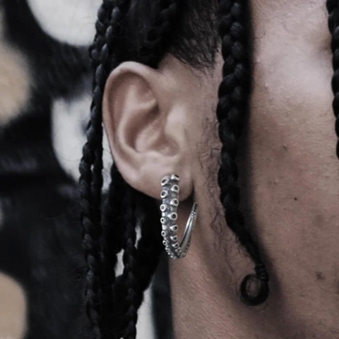 Get Online To Octopus Tentacle Silver Hoop Earrings - Tecwwa